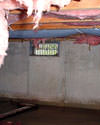 Illinois crawl space with vents, showing mold, rot, and fiberglass insulation dripping off the ceiling.