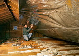 A radiant barrier installed in a Highland Park attic